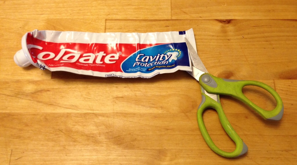 Cut tube of toothpaste