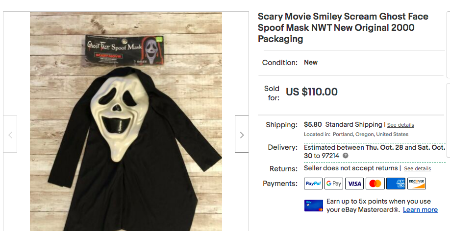 Adult Scary Movie Smiley Ghost Face Scream Spoof Mens Costume Mask Fun World