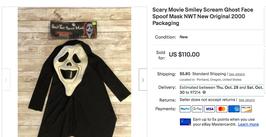 Adult Scary Movie Stoned Ghost Face Scream Spoof Mens Costume Mask Fun World